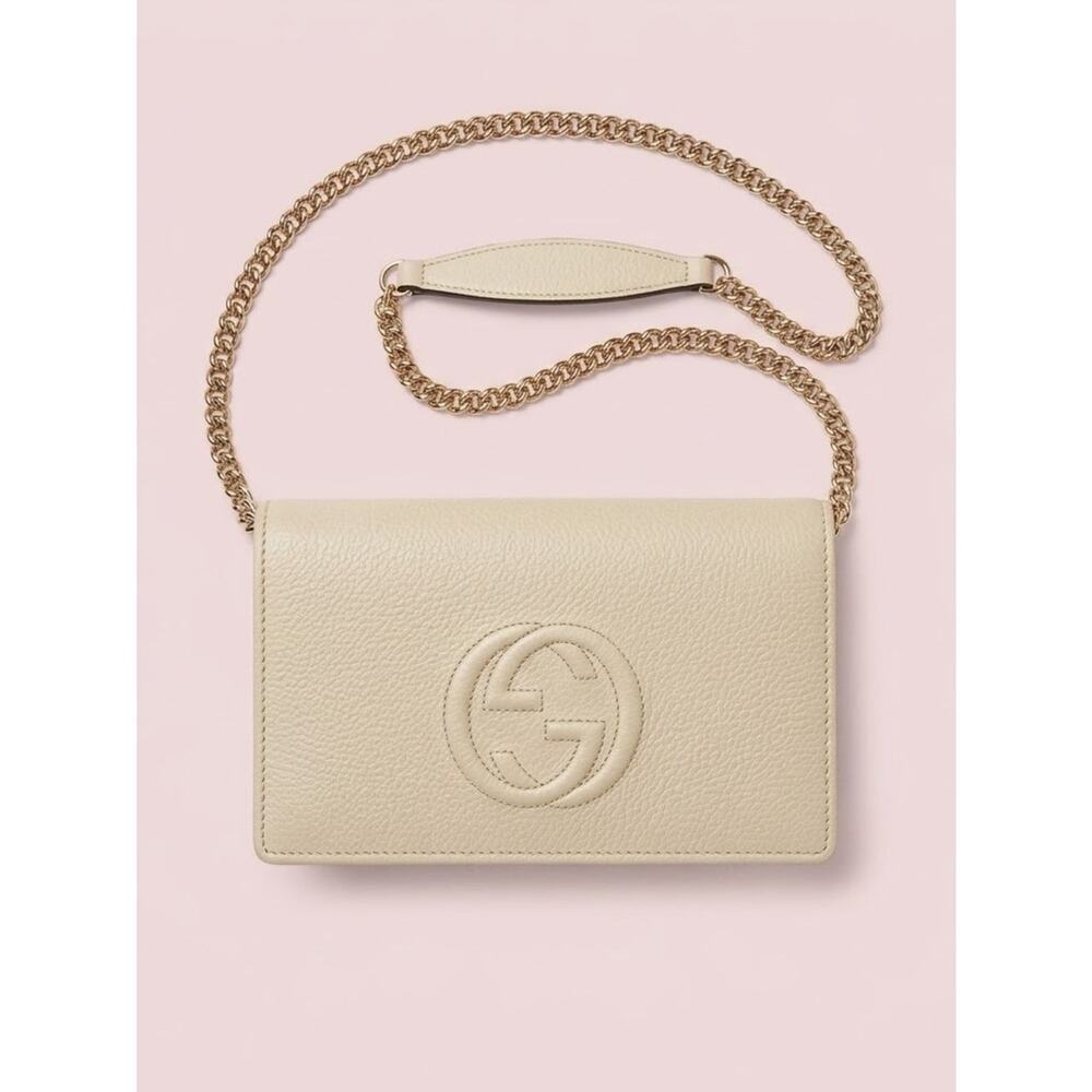 NWT Gucci Ivory Soho Wallet on Chain Pebbled Calfskin Leather